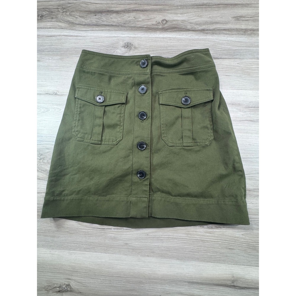 Ann Taylor Factory Petite Olive Green Button‎ Front Utility Cargo Mini Skirt 4P